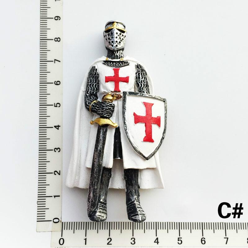 Kylskåpsmagneter Dekor Souvenir Belgien Spanien Skottland Warrior Knight Porträtt Magneter för kylskåp 3d Resin Craft Present