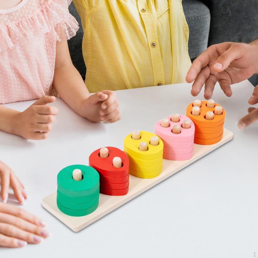Montessori Wooden Shape Sorter, Stack and Sort Board, Educational Matching Toy for