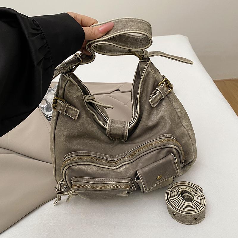 Women's Fashion Washed Old Spice Girl Locomotive Bag Multi-pocket Japanese and Korean Trend Shoulder Bag