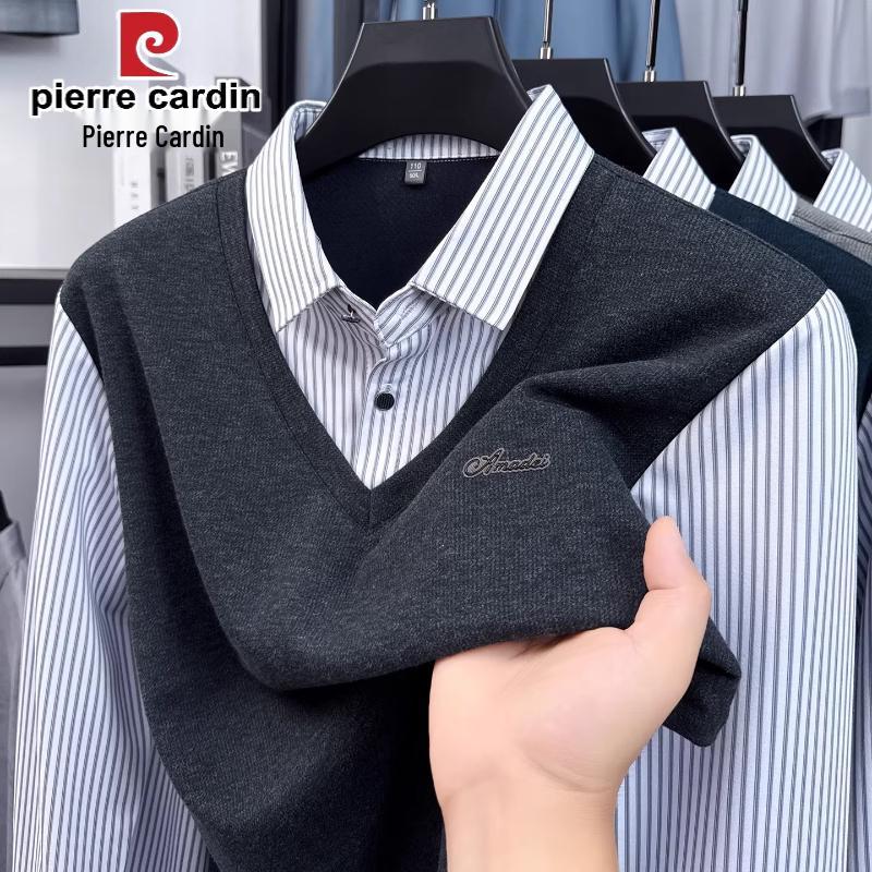 Pierre Cardin Men s Faux Two-Piece Long Sleeve Shirt Collar Sweater L