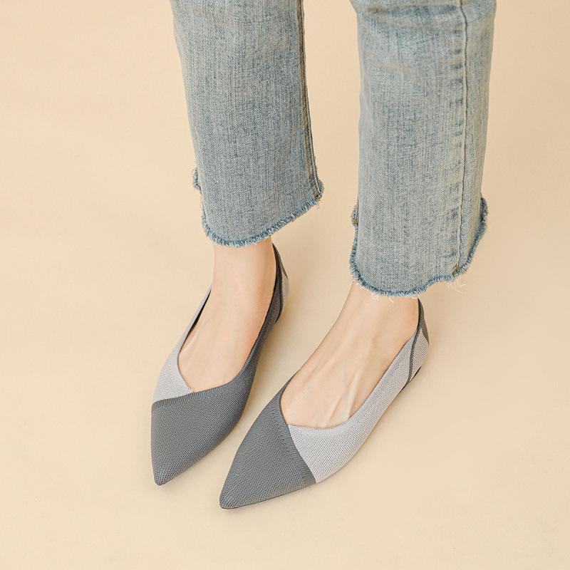 

Color matching single shoes women s new pointed beanie shoes knitted flat shoes casual soft sole pregnant women flying knitted egg roll shoes 34 срібло сірий колір