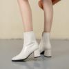 Fashion Zipper White Ankle Boots for Women Stretch Middle Heel Large Size Short Boot Fashion Pointed Shoes 2025 New
