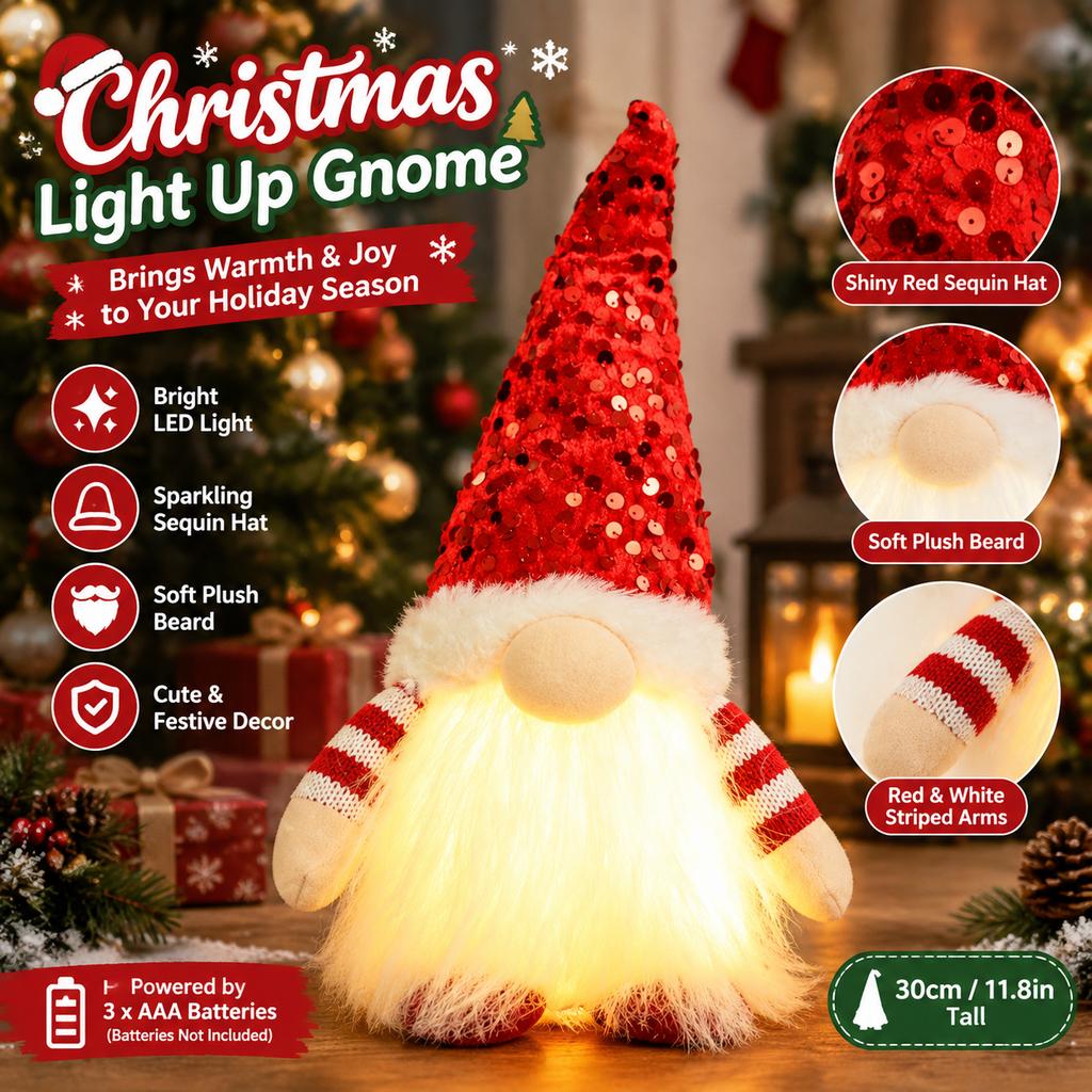 Glowing Gnome Figurine American Country Style Christmas Indoor Decor