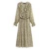LYRIA Dresses Women's New Chiffon Print V-neck Chic Slim Long Dress Fashion Elegant Holiday Street Women's Dress