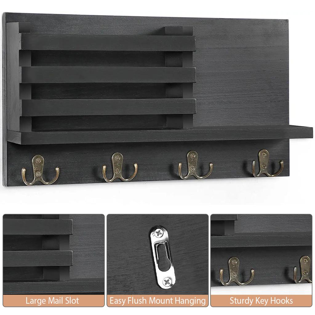 Key Holder for Wall with Shelf Rustic Mail Organizer Wall Mount Wooden Entryway Hanging Mail Organizer Home Storage Holder Racks