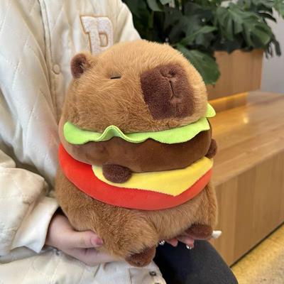 Non-Toxic Hamburg Capybara Dog Plush Toy Fluffty Kawaii Plushie Doll Simulation Capibara Puppy Anime Cute Stuffed Animals Soft Plush Gift