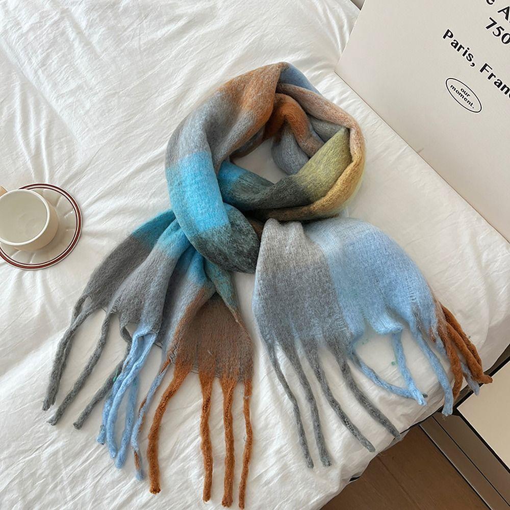 

220x50см В язаний шарф Вовняна Потовщена шаль Термальна грілка для шиї для Жінок Дівчат Дівчини сірий