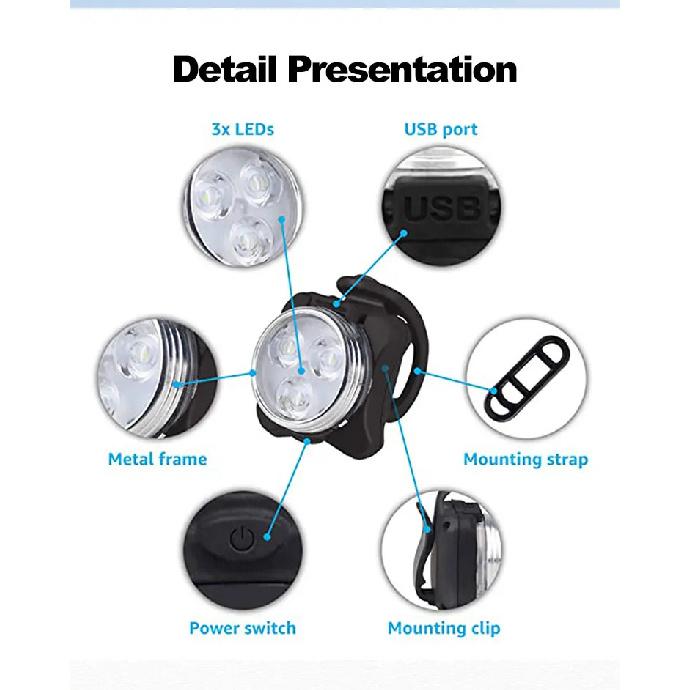 Bicycle Front Rear Light Bike Warning Taillight USB Rechargeable LED Bike Light Waterproof MTB Cycling Lamp Bike Accessories