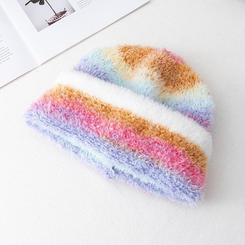 New Loose Dandy Hat Lazy Style Gradient Beanie Hat Fashion Winter Hats For Women Streetwear Multicolour Warm Hats For Girl
