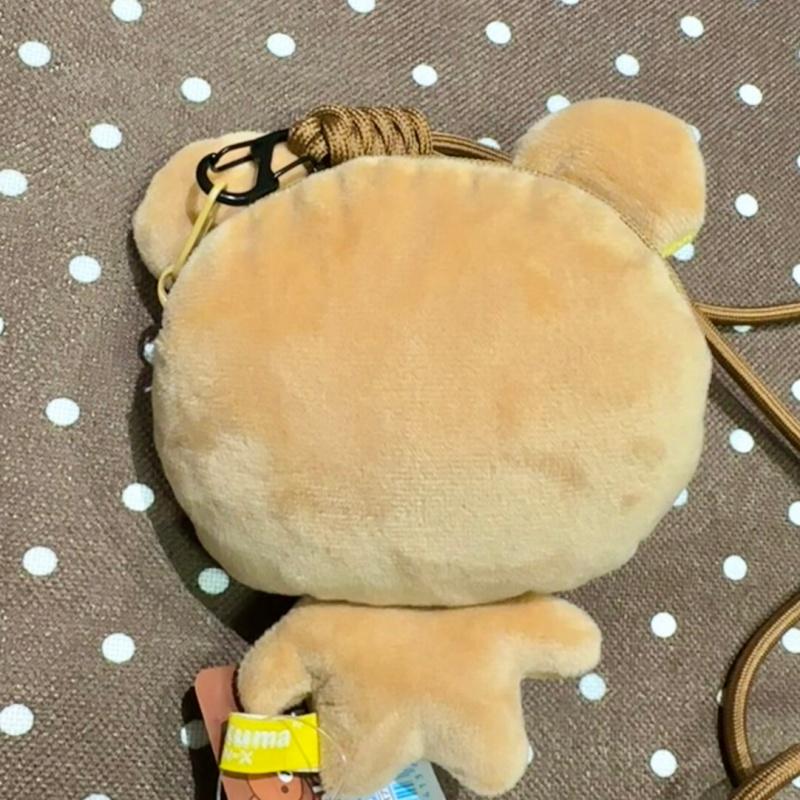 12CM Rilakkuma Lanyard Plush Coin Purse Wallet Cartoon Big Head Korilak Kuma Lovely Portable Storage Zipper Bag Creative Gift