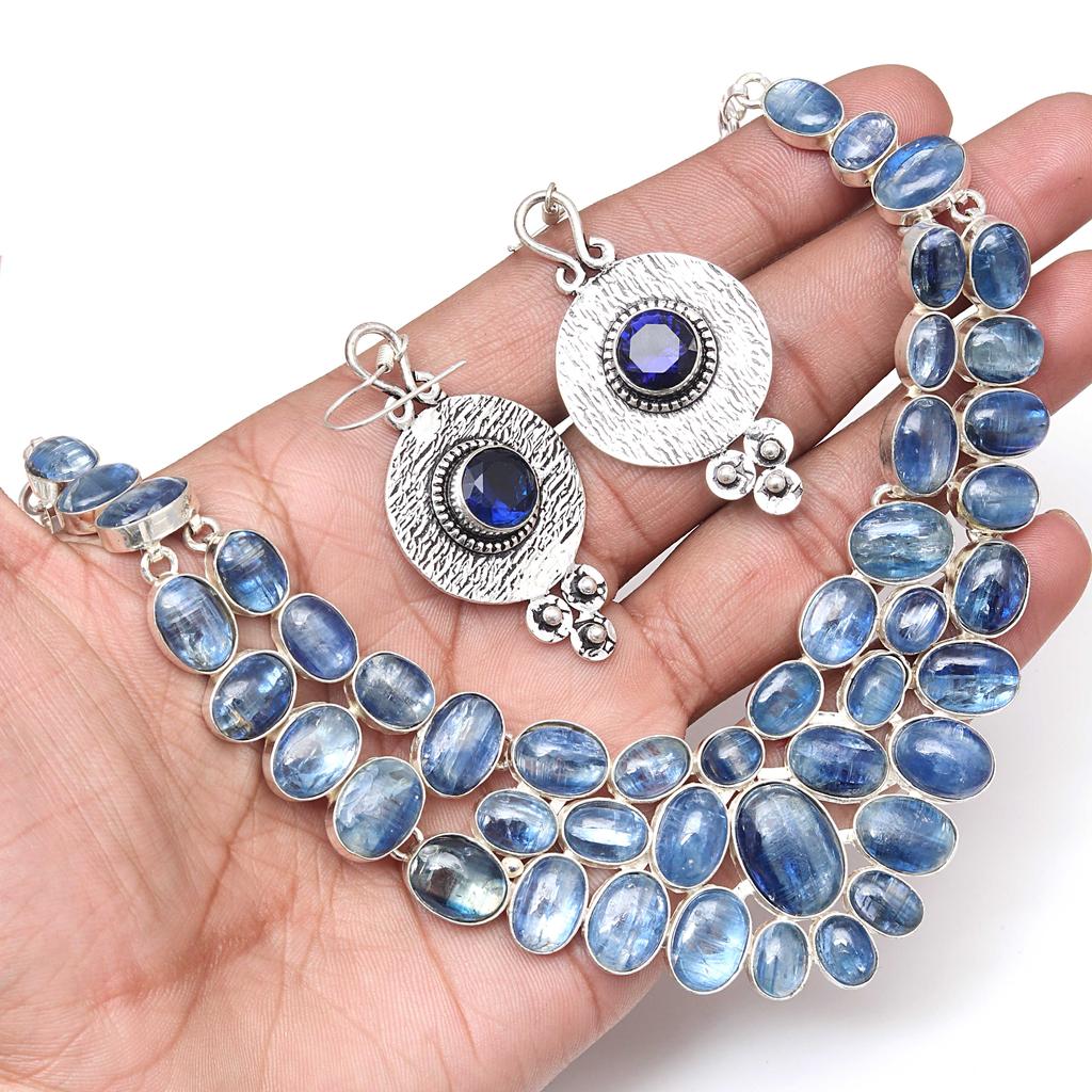 AAA+ Kyanite Cabochon Gemstone Jewelry Necklace &Earrings 18-20''