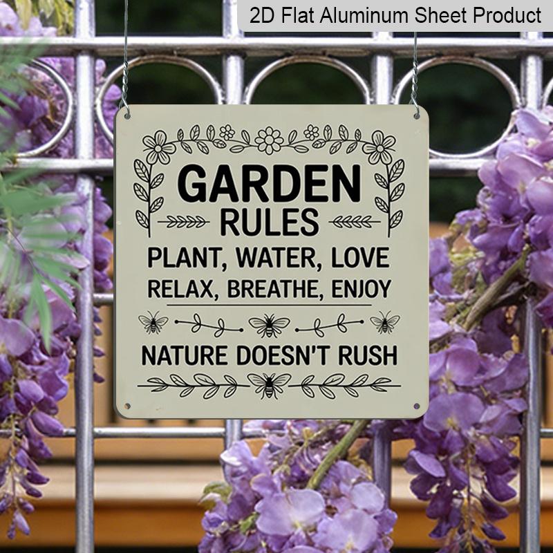 2D Flat 1pc, Vintage Metal Aluminum Sign, Outdoor Plaque and Wall Decoration, Garden Rules Sign, Courtyard Decoration, Living Room Decoration, Study
