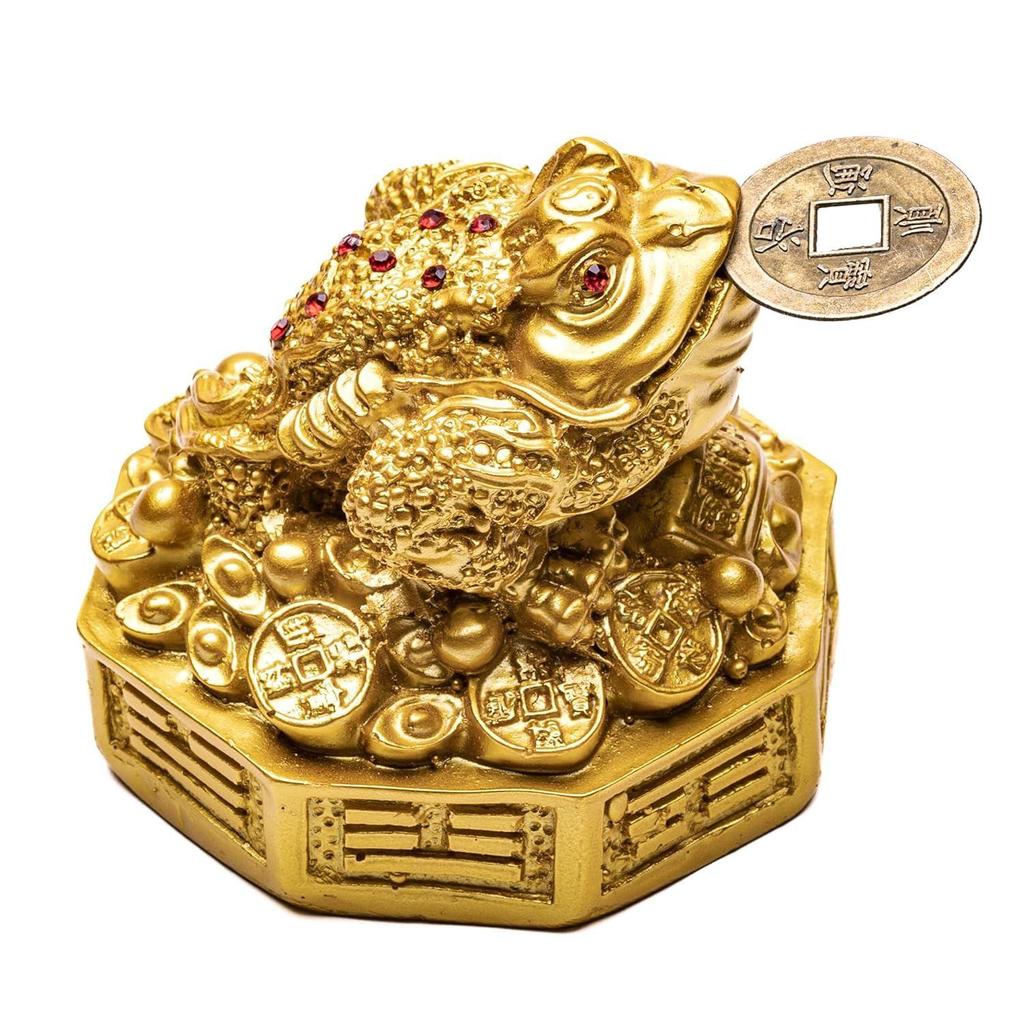 Plus Value Feng Shui Lucky Three Legged Money Frog with Coin In Mouth Toad Good Luck, Wealth, Prosperity, Success, Happiness, Positivity