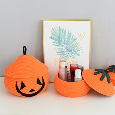 Halloweenský pletený dýňový košík s víkem Prázdný provazový pletený košík Košík na koledu nebo výhružku Nádoba na uskladnění dýně Nádoba na sladkosti a svačiny