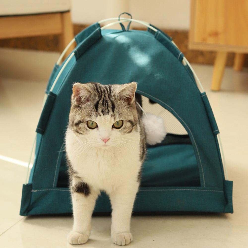 Breathable Felt Cats Tent with Interactive Toy Foldable Pets Cave Bed Four Seasons Universal Cat House for Indoor Cats & Kittens