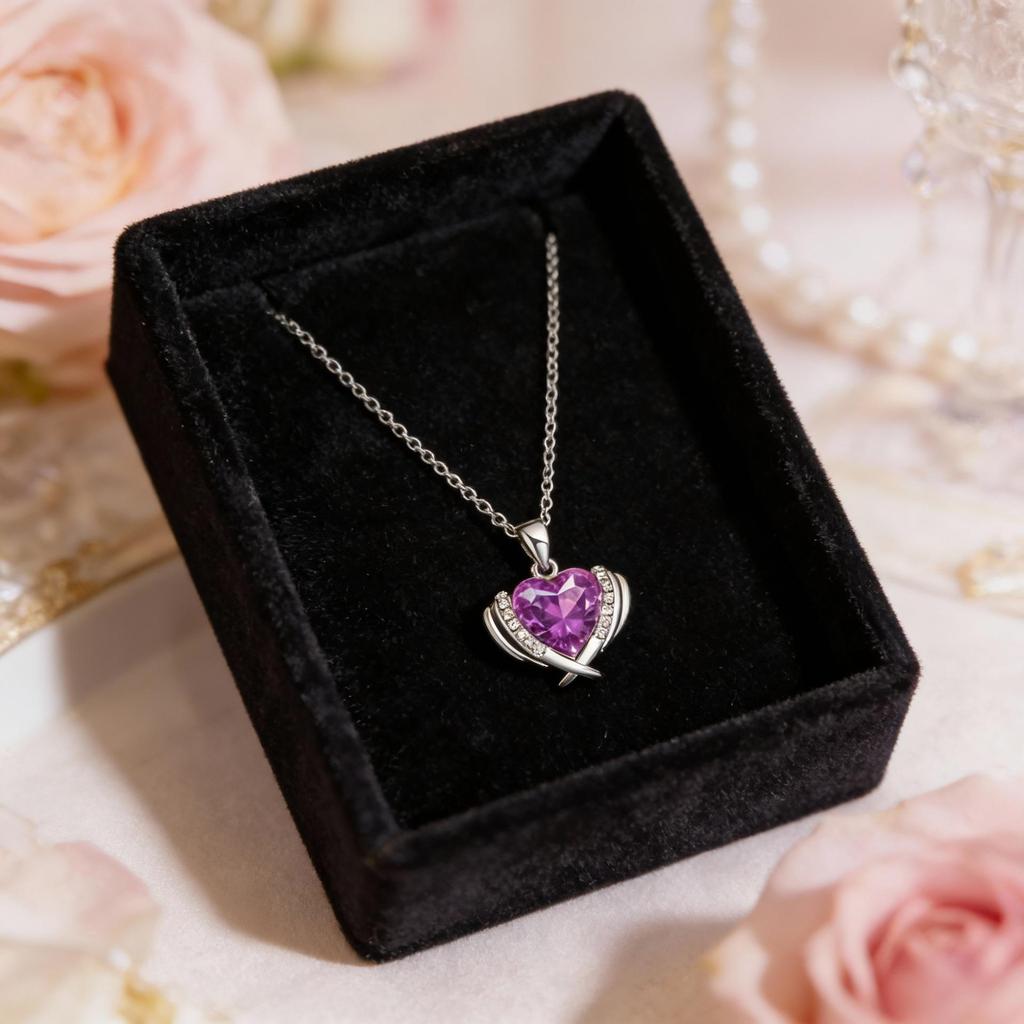 Luxe Ocean Heart Gemstone Necklace: Women's Full Diamond Love Heart Pendant Gift