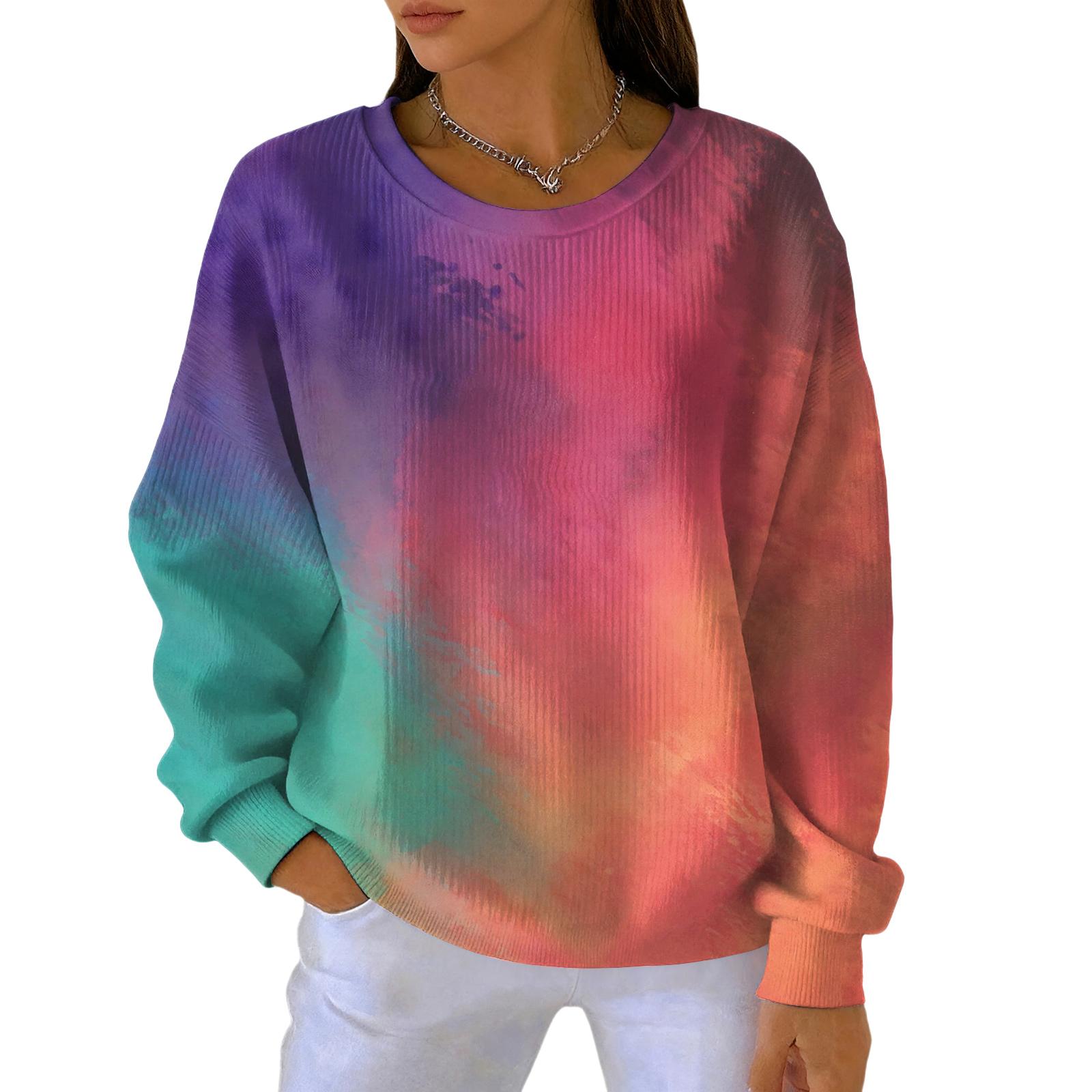 

Women s Fashion Casual Gradient Tie-Dye Print Pullover Sports Long-Sleeve Top XL шафрановый