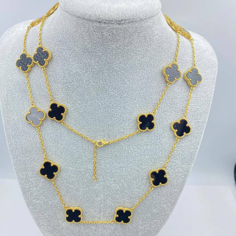 15MM Titanstål Halskjede 20 Blomster 90+5CM Firkløver Sidefresede Partivinkel Halskjede High-end Dame Genserkjede