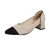 Mittelhoher Absatz neue spitze Zehen flacher Ausschnitt Einzelne Schuhe dicker Absatz gestrickte Fliegenschuhe High Heel Damenschuhe