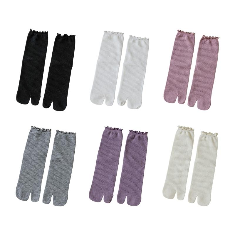 Ruffle Trim Frilly Crew Socks Flip Flop Socks Tabis Split Toe Socks Cotton Booties Socks Casual Ankle High Socks Hosiery