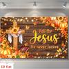 2D plane 1 piece of religious banner featuring Jesus - autumn background of crosses and pumpkin leaveszyc