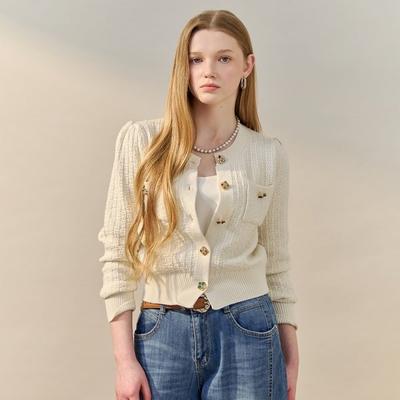 Jewelry Tweed Button Texture Cardigan Zf03qd005na