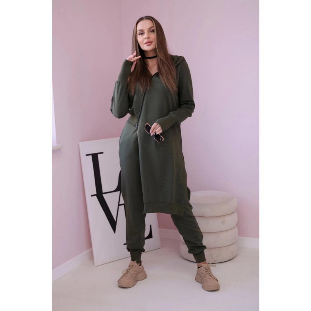 New Women's Hooded Sporty Fashionable Casual Zipper Large-sized Asymmetrical Long-sleeved Set