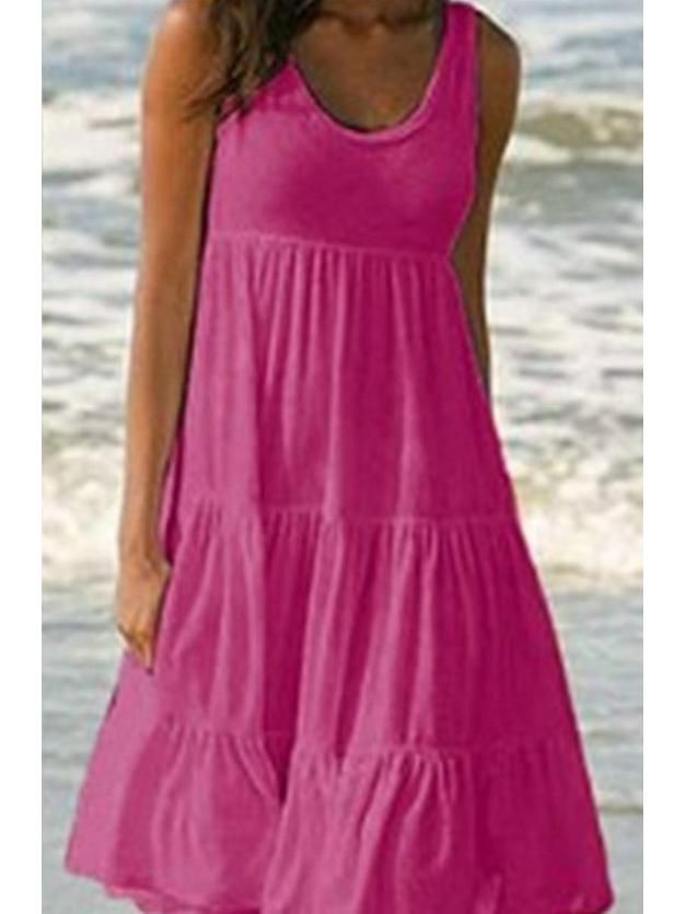 Women's Sleeveless Round Neck Beach Dress - 7 Colors, 8 Sizes, Big Swing Design