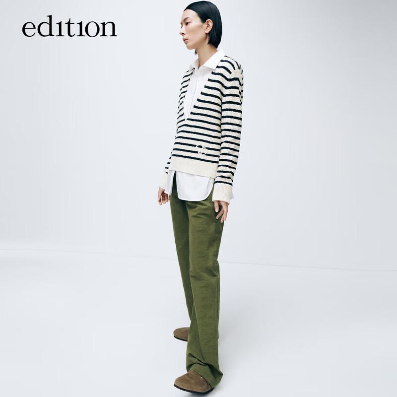 

Женский трикотажный свитер в полоску с V-образным вырезом из шелково-хлопковой пряжи M 165