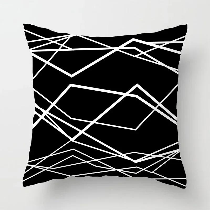 Black and white geometric polyester soft cushion throw pillow, living room car decoration, sofa bed decoration, pillowcase 40525