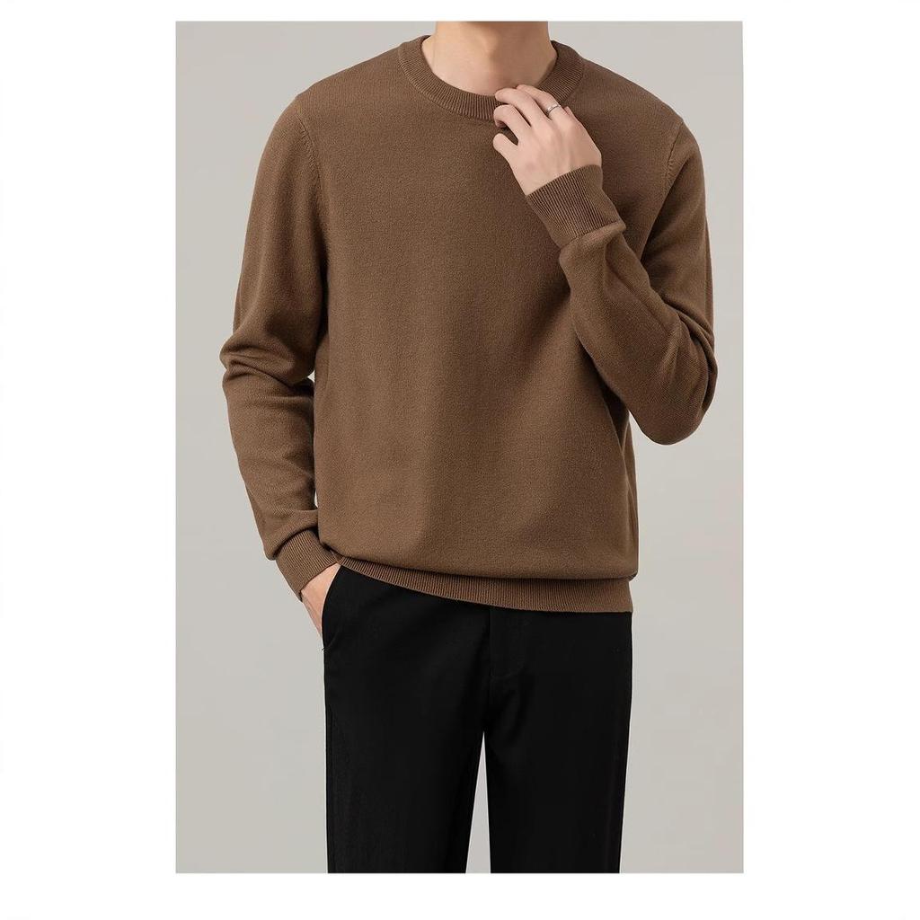 Men's High-End Slim Fit Solid Color Sweater - Round Neck, Warm, Casual, Autumn/Winter Fashion