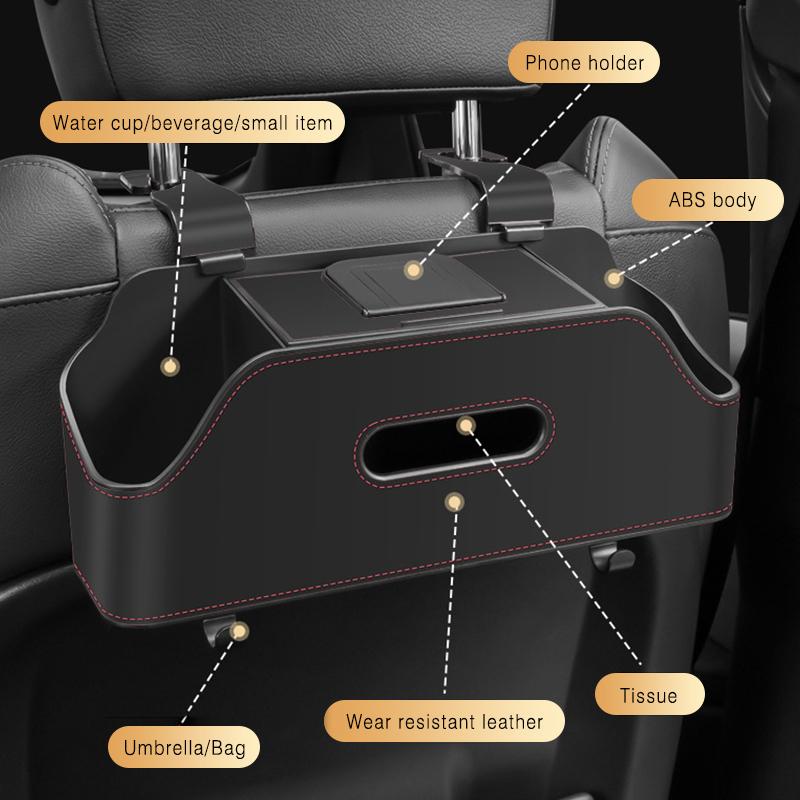 Car Backseat Organizer Storage Box 3 In 1 with Hook Auto Interior Decoration Drink Cup Tissue Phone Holder Travel Accessories
