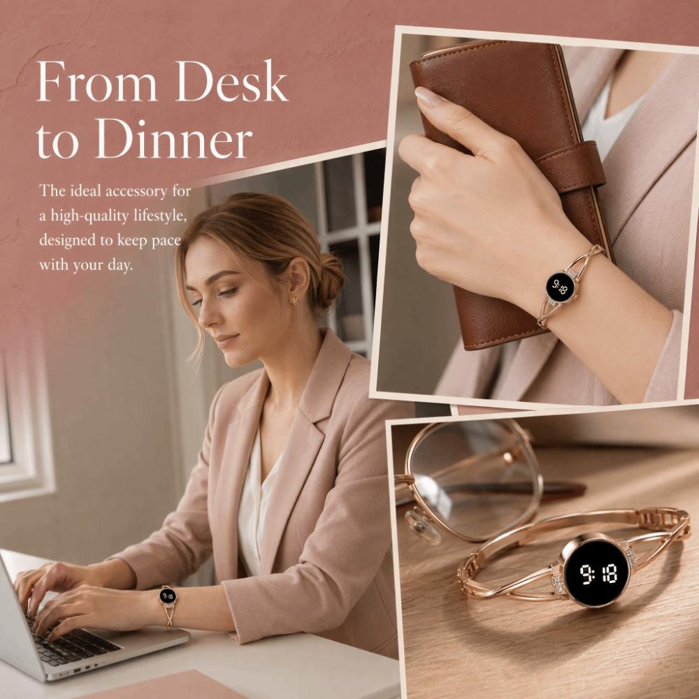 Metal Bracelet LED Watch Rhinestone Watch Fashion Wrist Watch Teen Girls