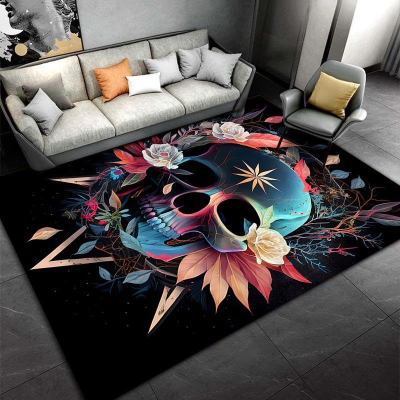 Colorful Skull and Floral Design Carpet for Home Decoration Rug Suitable for use as an anti-slip for living room bedroom sofas