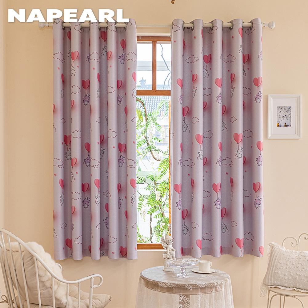 1PC NAPEARL 70-80% Blackout Cartoon Printed Girls' Room Pink Short Curtains for Bedroom Living Room Home Decor