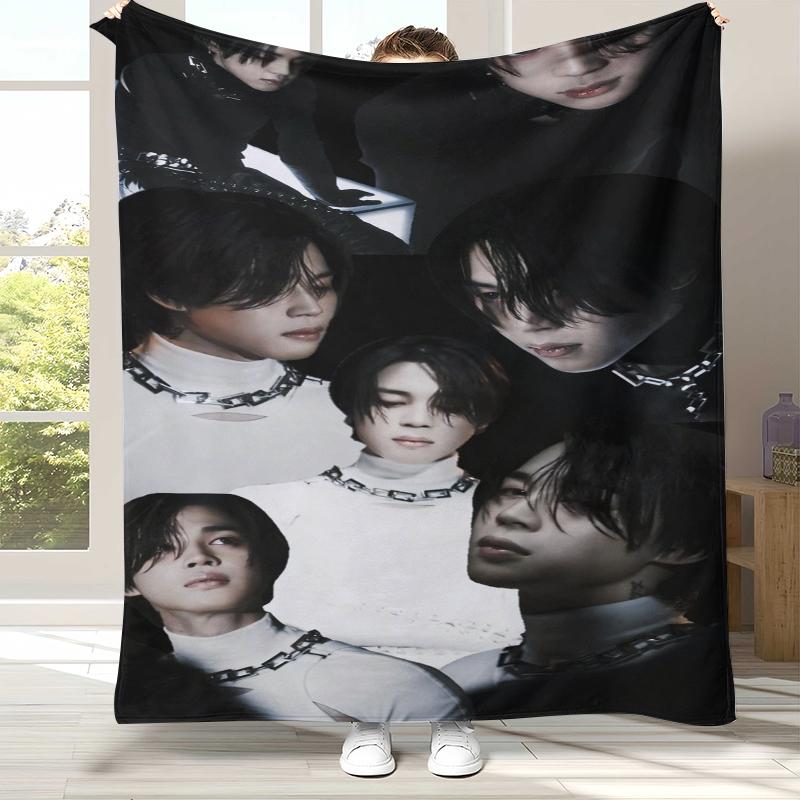 Jimin Kpop B-BTS Star Flanelldecke, Ultraweiche Warme Plüschdecke für Zuhause Schlafzimmer Bett Sofa Abdeckung Büro Camping Picknick Geschenk 75x90cm