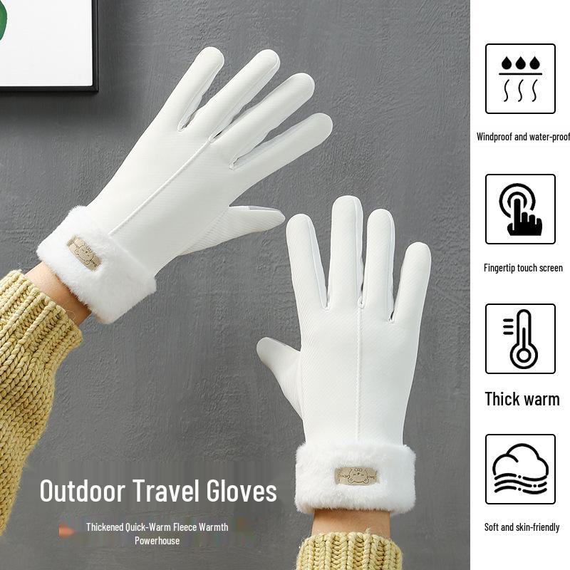 

Women s Winter Fleece-Lined Touchscreen Gloves – Warm, Waterproof, Windproof, and Skin-Friendly for Driving, Cycling, and Riding. One Size белый