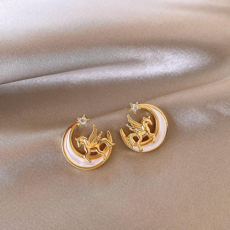 New Chinese Style Simple Natal Year Zircon Pony Earrings Earrings Fashionable and Exquisite Versatile Earrings Women