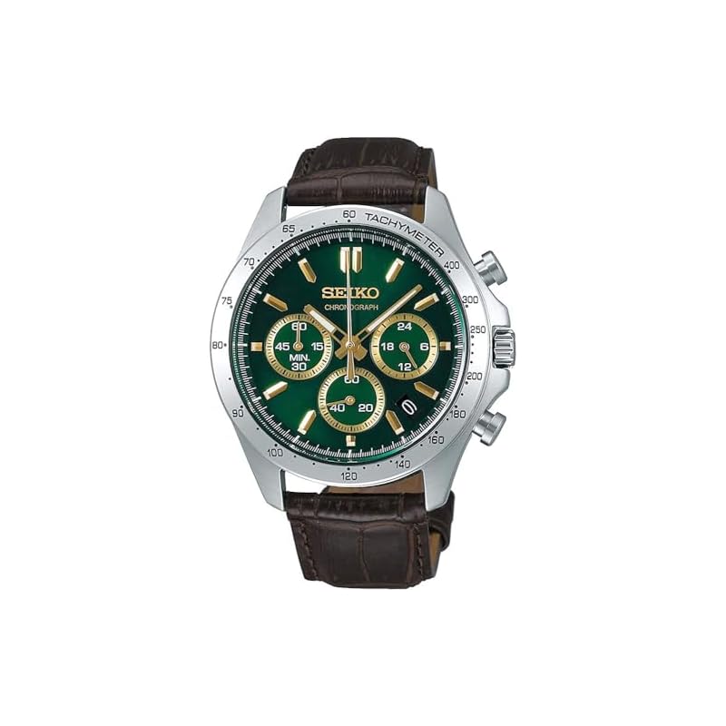 Seiko 1/5 Second Chronograph Quartz Men's Watch SBTR017 Green with Brown Leather Strap [Official Japanese Product]