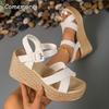 Fashion Cross Band Chunky Platform Sandals Women Fashion Ankle Strap High Heel Sandals Woman 2025 Summer Thick Bottom Wedges Sandalias