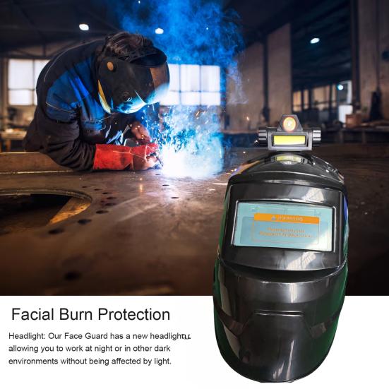 Auto-Darkening Welding Helmet with Headlight Lightweight Arc Proof Mask Multifunctional Welding Shield for Various Applications