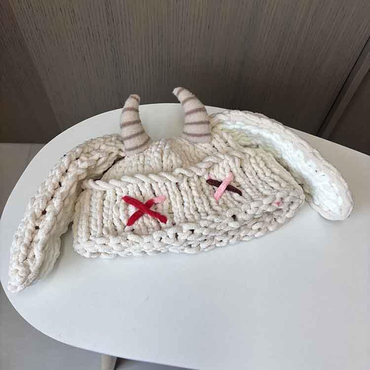 Cute and Funny Little Devil Thick Wool Hat Parent-child Long-eared Horn Knitted Hat Women's Autumn and Winter Warm Ear Hat