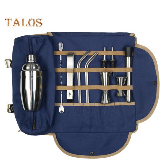 Portable Bartender Bag Travel Canvas Bar Kit Bag Large Capacity Multiple Compartments Bar Tools Carrying Bag