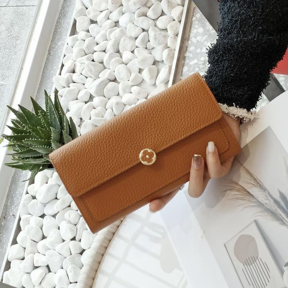 Portofele de lux din piele naturală pentru femei, portofel lung, design de marcă, închizătoare cu buton floare de prun, geantă plic, portofel din stratul întâi de piele de vacă, portofel fără logo