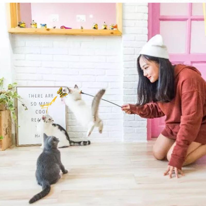 11pcs/set Feather Cat Toys Colorful Feather Cat Teaser Exerciser Cat Wand Interactive Tools