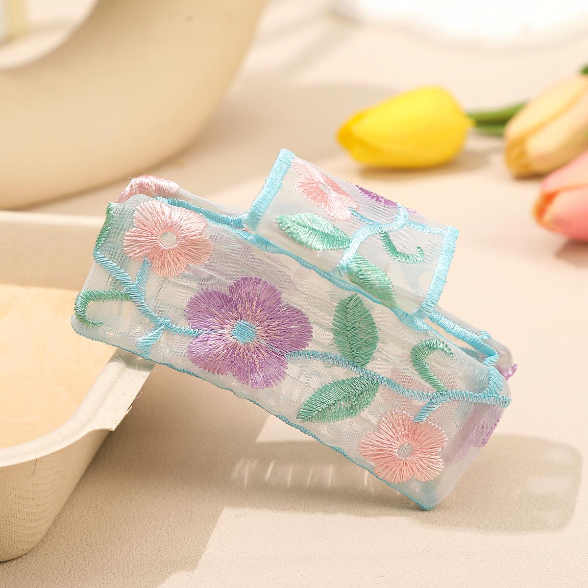 

AWAYTR Elegant Tulle Embroidery Hair Claws Fabric Flower Hair Clips Crab For Women Girl Gift Hair Accessories Valentine Headwear