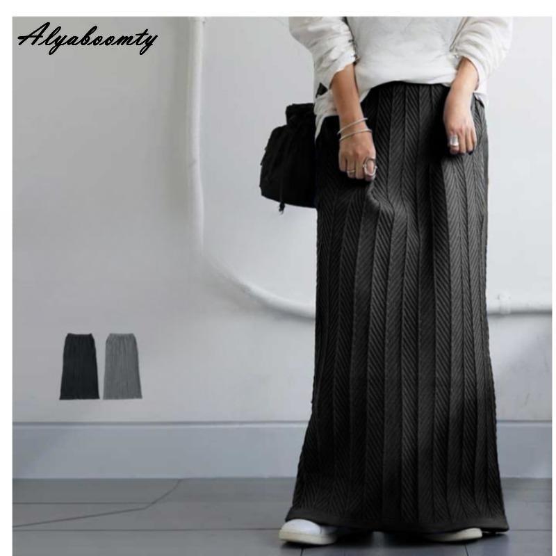 

Корейская мода осень-зима женская длинная юбка макси с высокой талией черная серая трикотажная юбка элегантная модная трикотажная базовая универсальная юбка с разрезом женская One Size чёрный