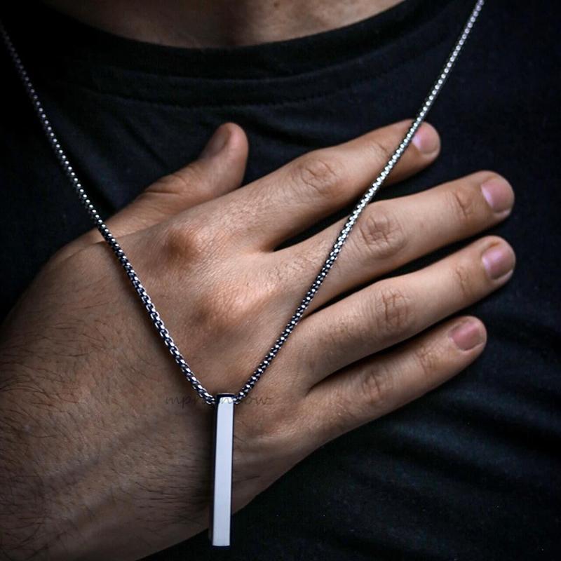 Personalized 1-4 Sides Pillar Necklace for Men Women,Stainless Steel Rectangle Vertical Bar Pendant Necklace Gifts