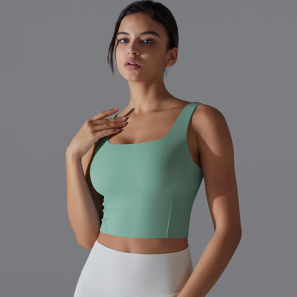 New Naked One Piece Fixed Cup Yoga Clothing For Women, Sleeveless Short Sports Underwear, Wide Shoulder Strap Yoga Tank Top