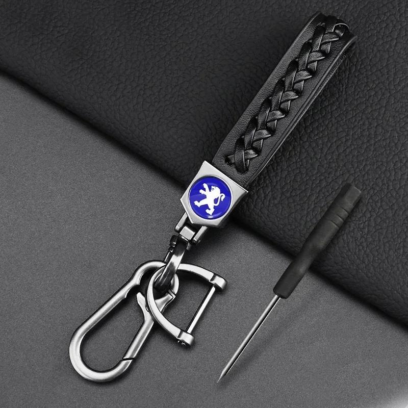 Metal+Braided rope or leather Keychain Key Chain Key Rings for Peugeot 206 307 308 3008 207 208 407 508 2008 5008 107 106 205